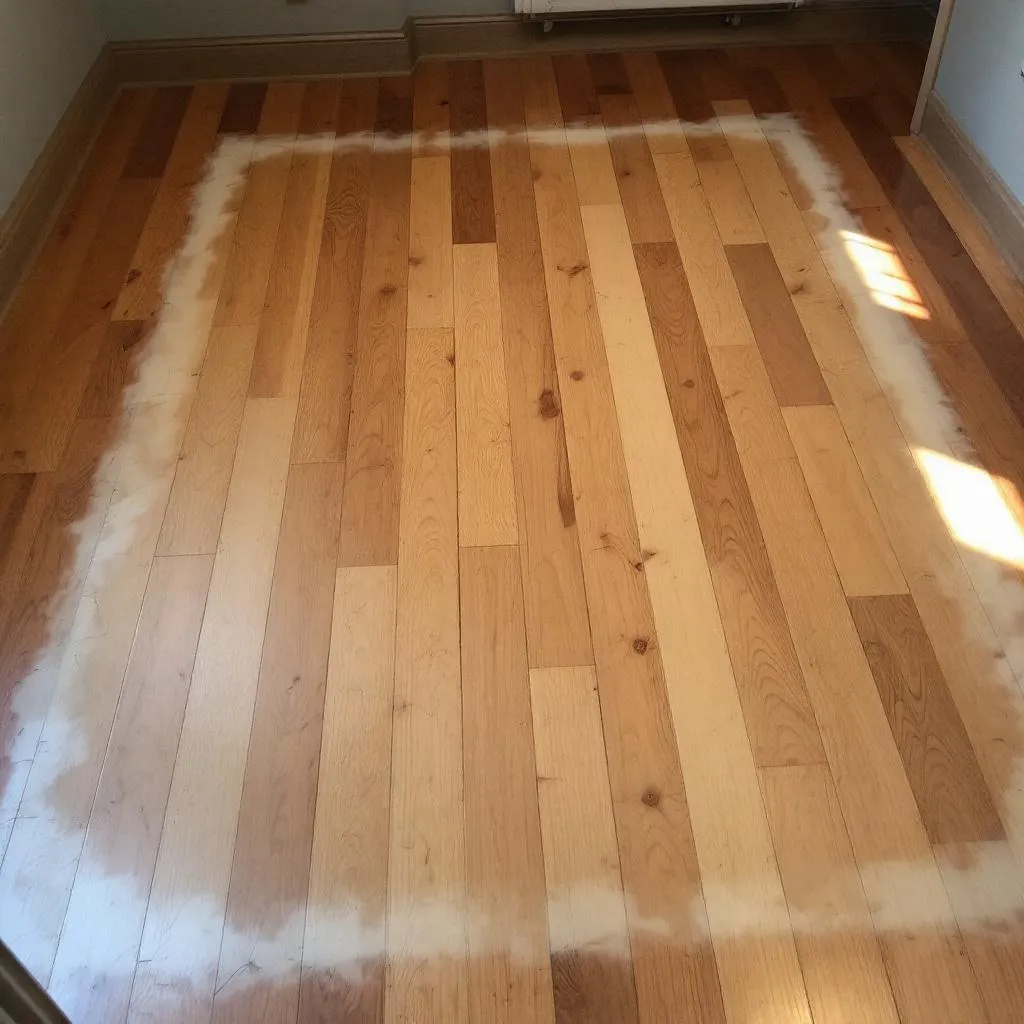 Before: sun-faded hardwood floors in Spokane home